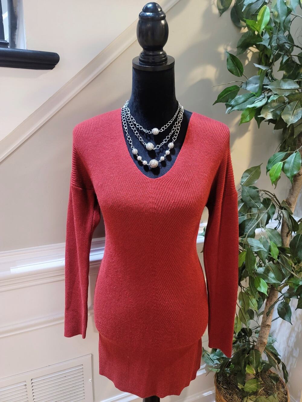 WHBM Tunic Sweater Women's Small Heather Bloodstone Drop Shoulder Ribbed Hem